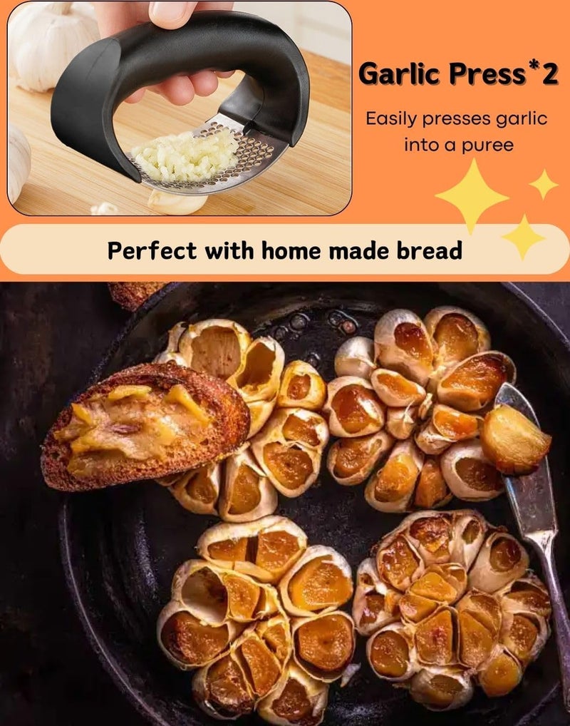 bangminda Large Garlic Roaster, Cast Iron Garlic Roaster for Oven Grill, Cast Iron Skillets Pan for BBQ, Picnic Garlic Baker with 2 Garlic Presses - Image 4