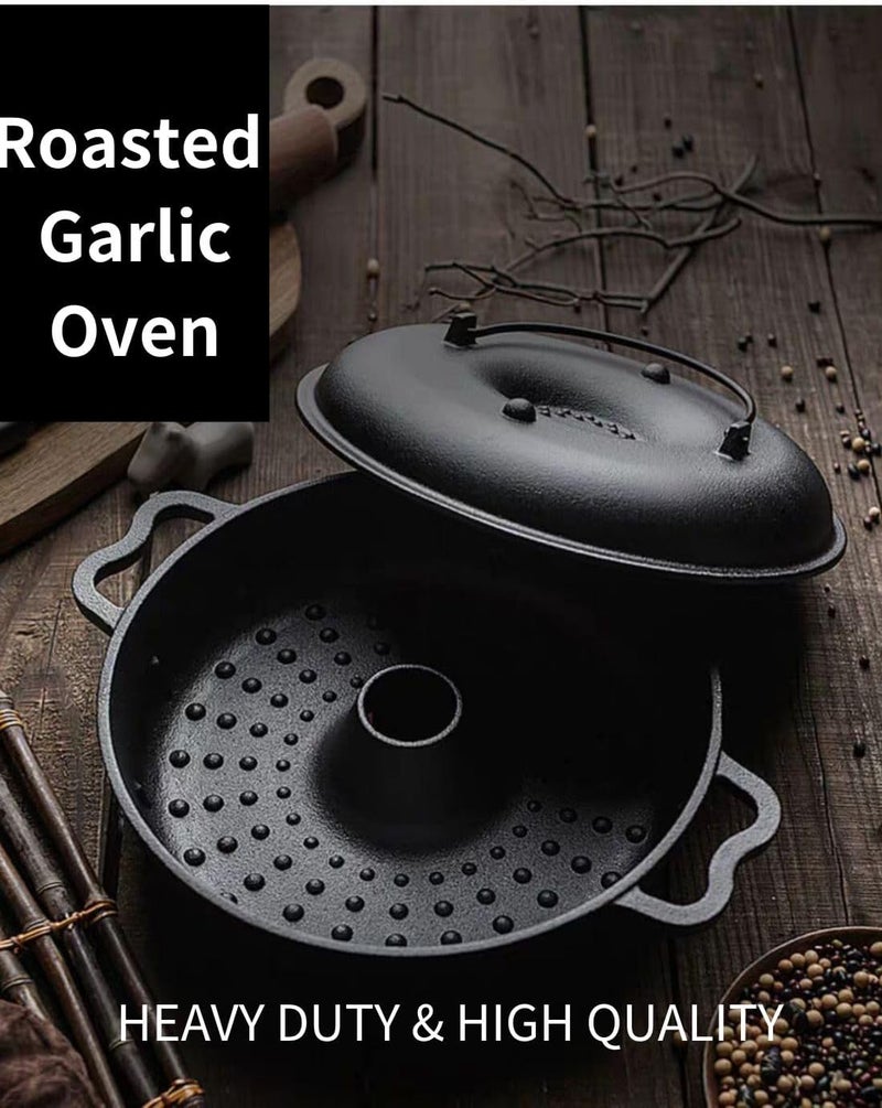 bangminda Large Garlic Roaster, Cast Iron Garlic Roaster for Oven Grill, Cast Iron Skillets Pan for BBQ, Picnic Garlic Baker with 2 Garlic Presses - Image 5
