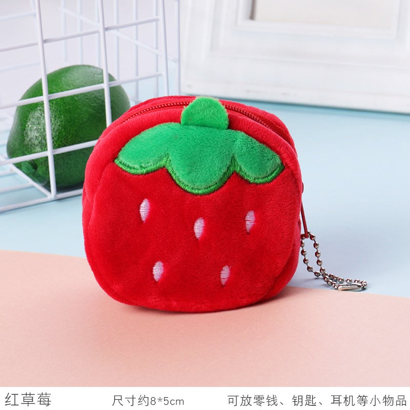 Cute Cartoon Plush Coin Purse for Girls Red Strawberry 