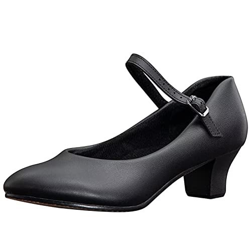 ARCLIBER Black Character Shoes for Women Ankle Strap 1.55" Dance Heels for Ballroom Salsa Tango-5 - Image 1