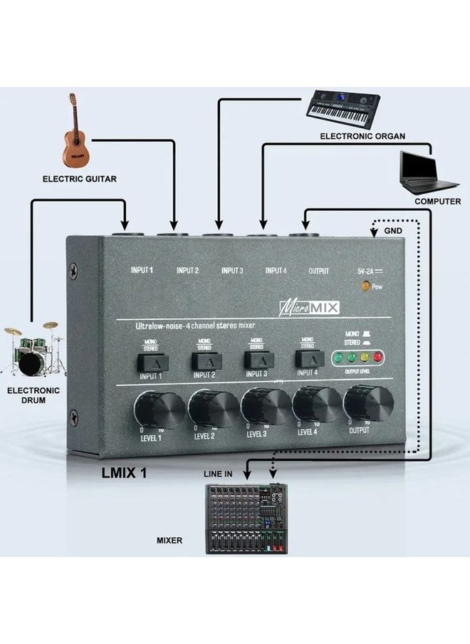 4 Way mixer With Single Channel Stereo Switching Mini Signal Hybrid Small Audio - pzsku/Z068E5CE41032EC143FB4Z/45/_/1731458487/7332cb9d-0ee1-4373-b465-1ec7fd05ae89