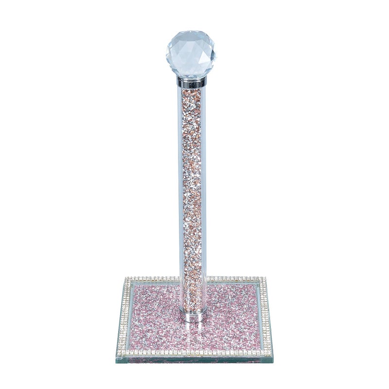 Hochance Pink Crystal Standing Paper Towel Roll Holder Countertop Weighted RackGlam Cute Bling Rhinestone Jeweled Diamonds Modern Decoration Christmas Housewarming Gifts for Kitchen Home Bar