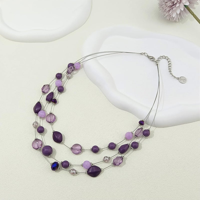 Coiris 3 Layers Illusion Wire Beaded Statement 19.5" Necklace for Women - Image 3