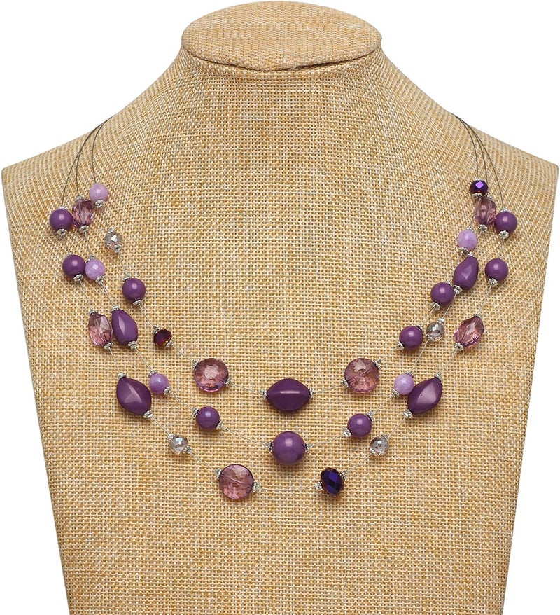 Coiris 3 Layers Illusion Wire Beaded Statement 19.5" Necklace for Women - Image 2