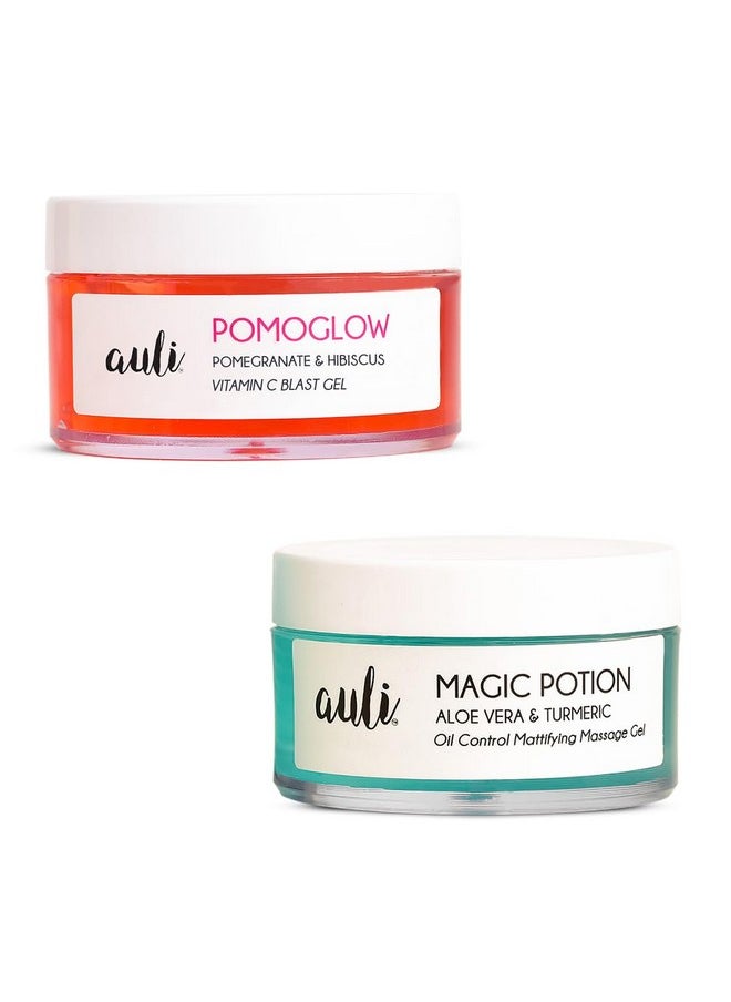 AULI LIFESTYLE Auli Combo Of Magic Potion Aloe Vera And Turmeric Gel & Pomoglow Pomegranate And Vitamin C Blast Gel, For All Skin Types, Pack Of 2, 60Gm + 50Gm  - Image 1