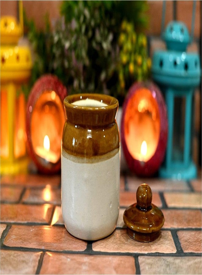 SHRIYAM CRAFT Ceramic Pickle Jar Container 200ML (Jar 200ML Pack of 3),Brown & White - Image 4