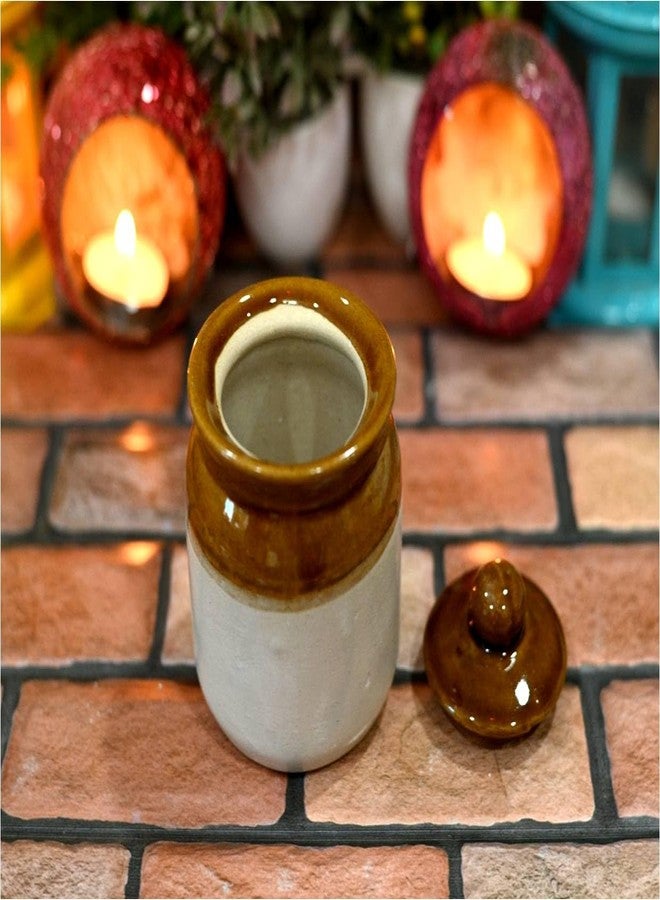 SHRIYAM CRAFT Ceramic Pickle Jar Container 200ML (Jar 200ML Pack of 3),Brown & White - Image 3