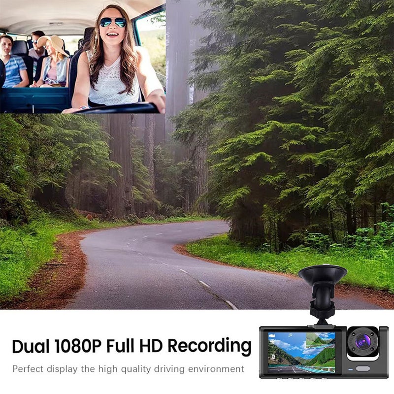 كاميرا مراقبة مركبة DVR بدقة 1080P كاميرا أمامية وداخلية وخلفية مسجل قيادة بشاشة بقياس 2 بوصة تدعم الرؤية الليلية والتسجيل المتكرر والقفل بمفتاح واحد نسخة واي فاي - Image 2