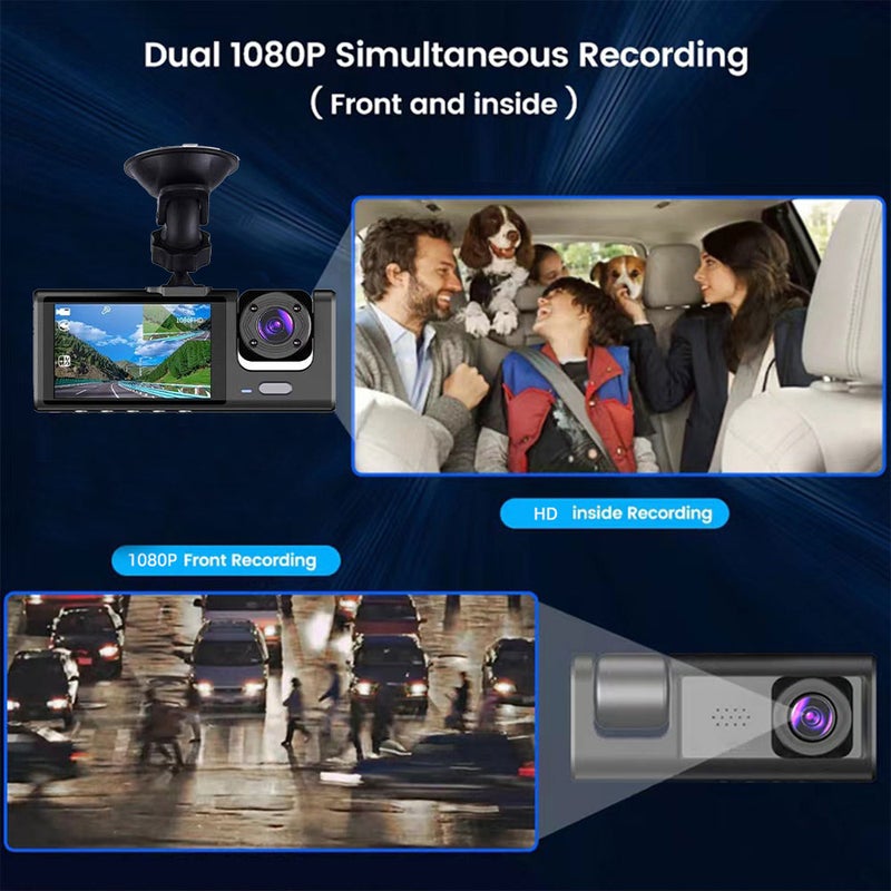 كاميرا مراقبة مركبة DVR بدقة 1080P كاميرا أمامية وداخلية وخلفية مسجل قيادة بشاشة بقياس 2 بوصة تدعم الرؤية الليلية والتسجيل المتكرر والقفل بمفتاح واحد نسخة واي فاي - Image 3