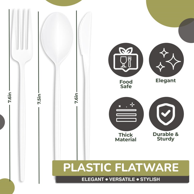Trendables Disposable Plastic Cutlery - 120 Pack White Plastic Knives  Silverware Set - Image 3