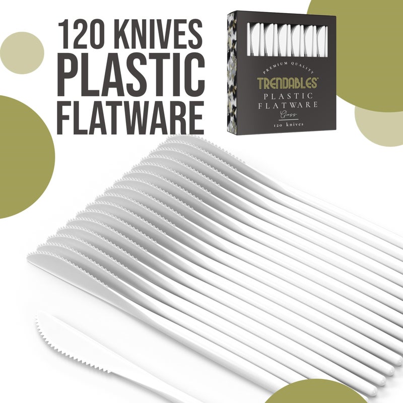 Trendables Disposable Plastic Cutlery - 120 Pack White Plastic Knives  Silverware Set - Image 2