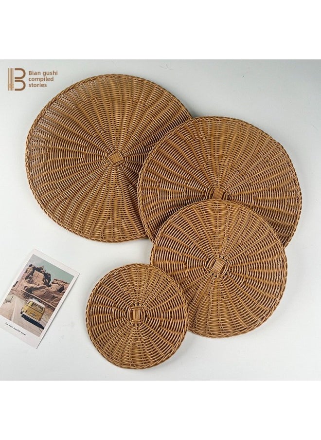 Generic - Simple Style Imitation Rattan Woven Place Mat Imitation Autumn Rattan Anti-scalding Heat Insulation Mat Home Decorative Shooting Props Pp Coaster Pot Mat-Color:Black Spot-Specifications:18cm - Image 1