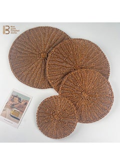 Simple Style Imitation Rattan Woven Place Mat Imitation Autumn Rattan Anti-scalding Heat Insulation Mat Home Decorative Shooting Props Pp Coaster Pot Mat-Color:Black Spot-Specifications:18cm