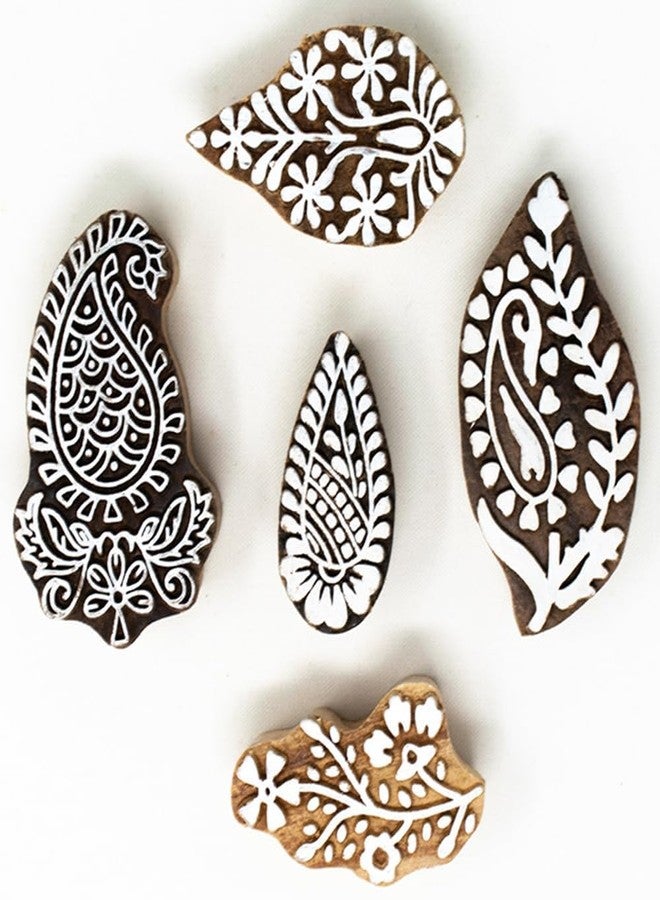 TwoGrams | Set of 5 | Wooden Indian Traditional Design Printing Stamps/Blocks for Printing Saree Border/Dresses/Craft Card Making/Scrapbook/Clay Pottery - Image 2