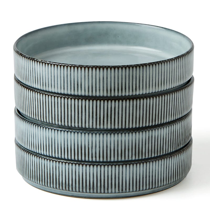 طقم أطباق المعكرونة فامي وير ستار 75 - طقم أطباق سلطة مكون من 4 قطع بتزجيج مزدوج قابل للتكديس مثالي لأصدقائك في حفلات تدفئة المنزل والمهرجانات باللون الأزرق المدخن