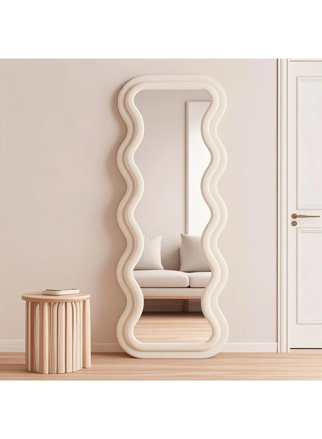Noon East Velvet Framed Wave Shape Standing Full Length Mirror, HD Floor Standing Rounded, Living Room Entrance Dressing Clothes Mirror, L170 x W70 cm, Living Room  - Image 1