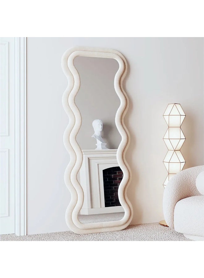 Noon East Velvet Framed Wave Shape Standing Full Length Mirror, HD Floor Standing Rounded, Living Room Entrance Dressing Clothes Mirror, L170 x W70 cm, Living Room  - Image 2