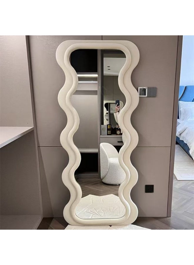 Noon East Velvet Framed Wave Shape Standing Full Length Mirror, HD Floor Standing Rounded, Living Room Entrance Dressing Clothes Mirror, L170 x W70 cm, Living Room  - Image 3