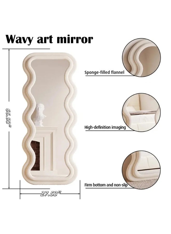 Noon East Velvet Framed Wave Shape Standing Full Length Mirror, HD Floor Standing Rounded, Living Room Entrance Dressing Clothes Mirror, L170 x W70 cm, Living Room  - Image 4