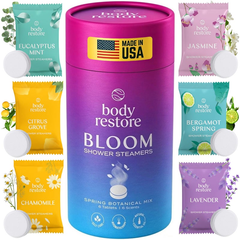 Body Restore Shower Steamers Aromatherapy 6 Pack - Christmas Stocking Stuffers, Birthday Gifts for Women, White Elephant, Relaxation, Self Care for Men - Bloom - Image 1