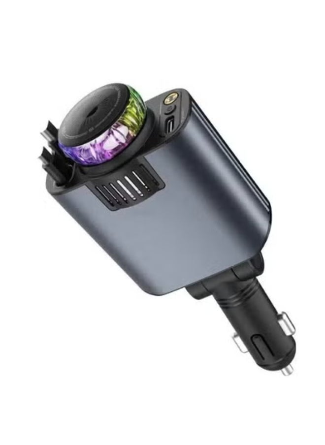 تايجر 120W A5 5-in-1 Retractable Car Charger with Starlight Ambient Light & Built-in Air Freshener – PD 30W Fast Charging for iPhone 16/15/14/13/12/11 & Android – USB-C, QC3.0 & Multi-Port Car Adapter – Fireproof PC Shell – Universal Car Accessory for Travel, Taxi & Daily Commute  - Image 1