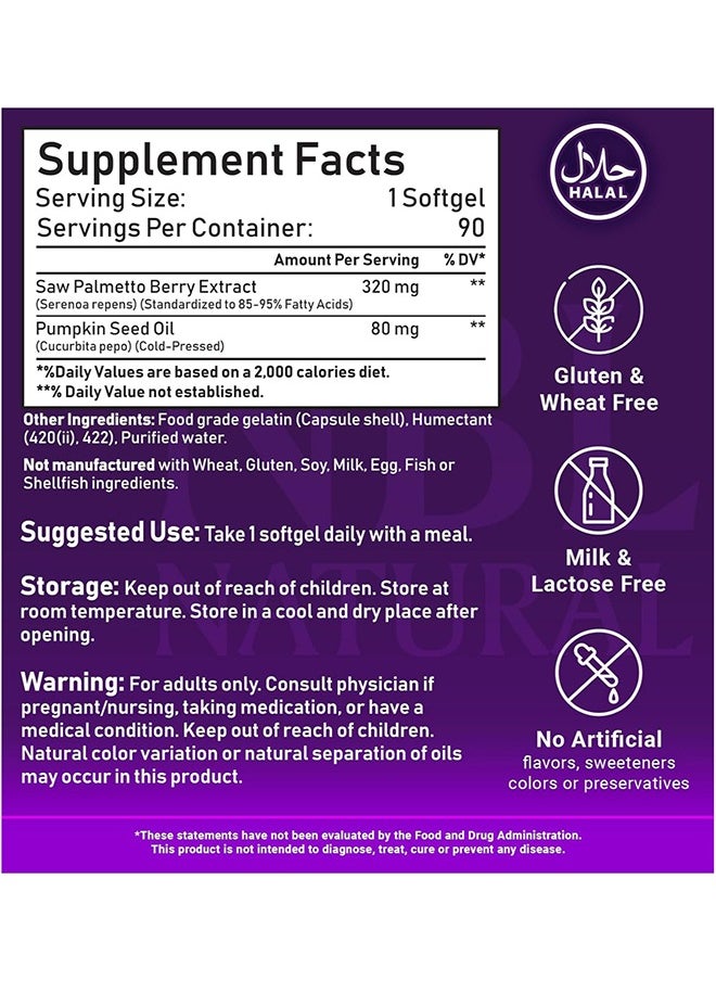NBL Natural - Saw Palmetto Extract 320 Mg With Pumpkin Seed Oil, 90 Softgels - Image 1