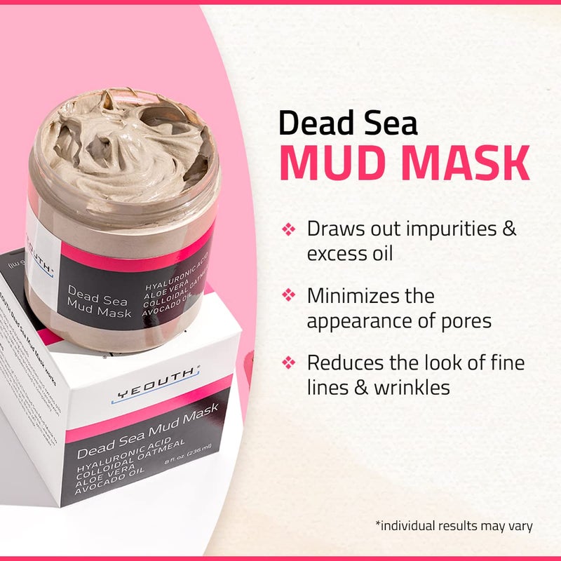 YEOUTH Dead Sea Mud Mask for Face with Hyaluronic Acid and Avocado Oil, Revitalizing Face Masks for Smoother Looking Skin 8oz - Image 3
