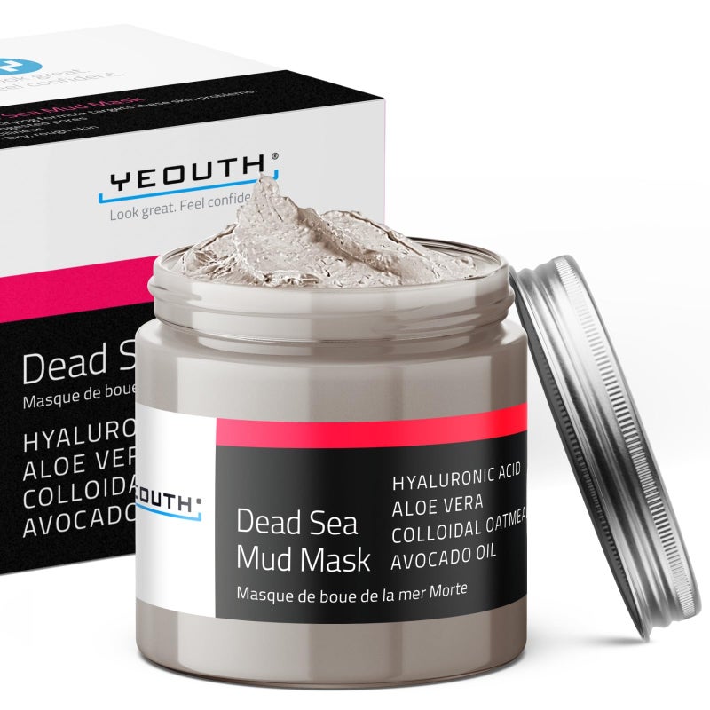 YEOUTH Dead Sea Mud Mask for Face with Hyaluronic Acid and Avocado Oil, Revitalizing Face Masks for Smoother Looking Skin 8oz - Image 1