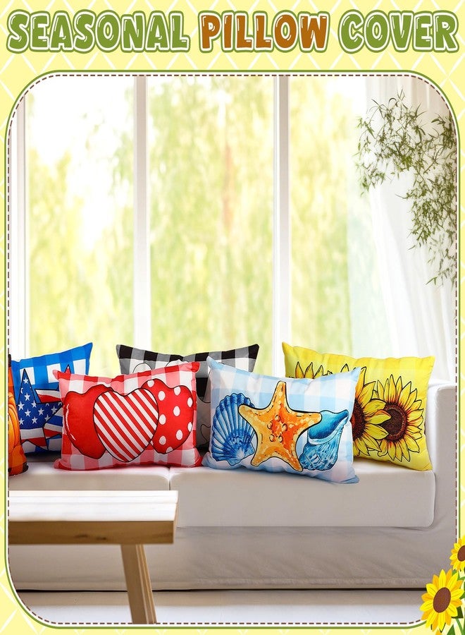 Mindsoft 14 Pcs Seasonal Holiday Pillow Cover 12 x 20 Inch Rectangle Throw Pillow Covers Ocean Sunflower Farmhouse Independence Day Decorative Lumbar Pillowcase for Home Office Sofa Decoration - Image 4