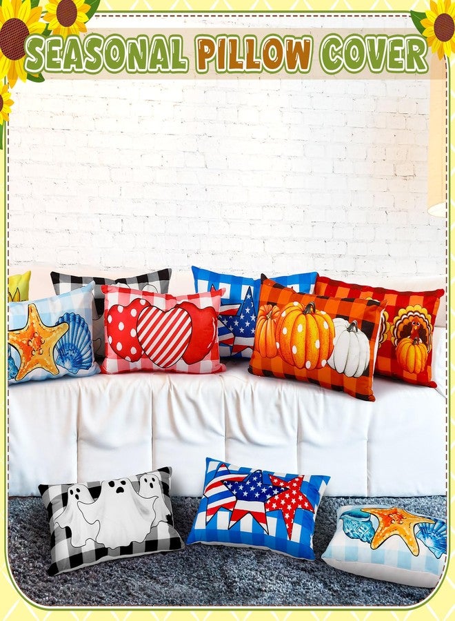 Mindsoft 14 Pcs Seasonal Holiday Pillow Cover 12 x 20 Inch Rectangle Throw Pillow Covers Ocean Sunflower Farmhouse Independence Day Decorative Lumbar Pillowcase for Home Office Sofa Decoration - Image 2