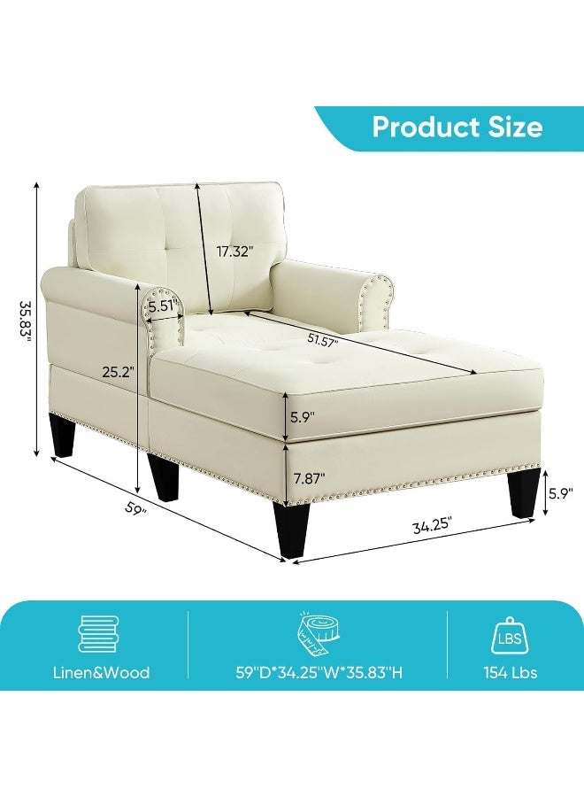 Poppins Home Modern Upholstered Chaise Lounge Chair â€“ Button-Tufted Backrest with Rivet Detailing  - Image 2