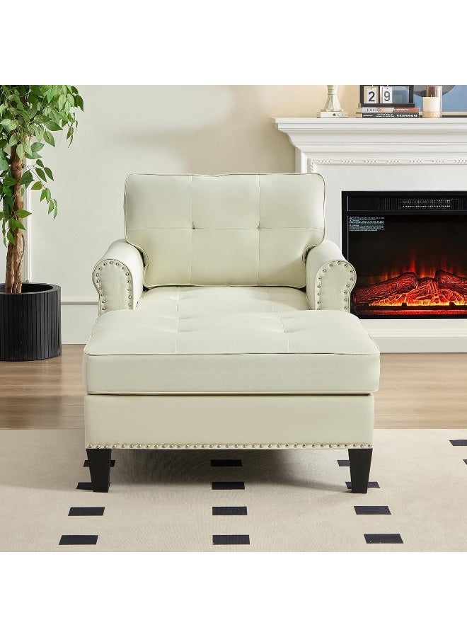 Poppins Home Modern Upholstered Chaise Lounge Chair â€“ Button-Tufted Backrest with Rivet Detailing  - Image 1