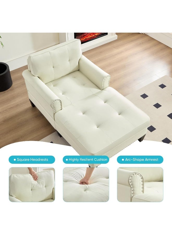 Poppins Home Modern Upholstered Chaise Lounge Chair â€“ Button-Tufted Backrest with Rivet Detailing  - Image 4