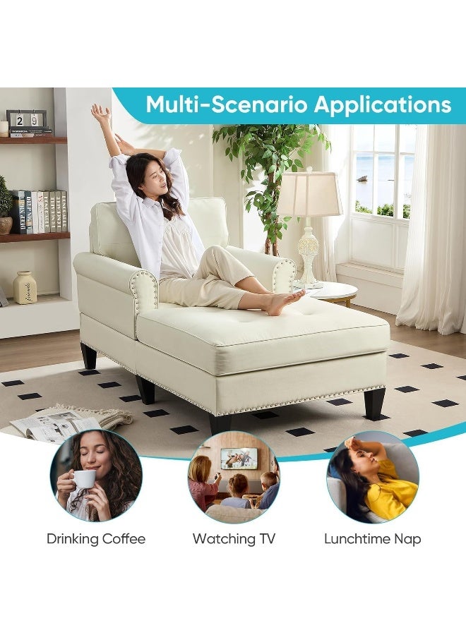 Poppins Home Modern Upholstered Chaise Lounge Chair â€“ Button-Tufted Backrest with Rivet Detailing  - Image 5