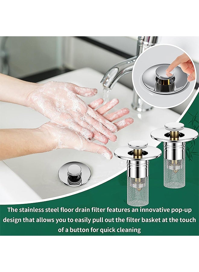 Photon 2 Pcs Universal Pop-Up Sink Stoppers with Hair Catcher, Stainless Steel Bathroom Drain Strainer with Removable Basket, For Basins & Bathtubs - Image 5