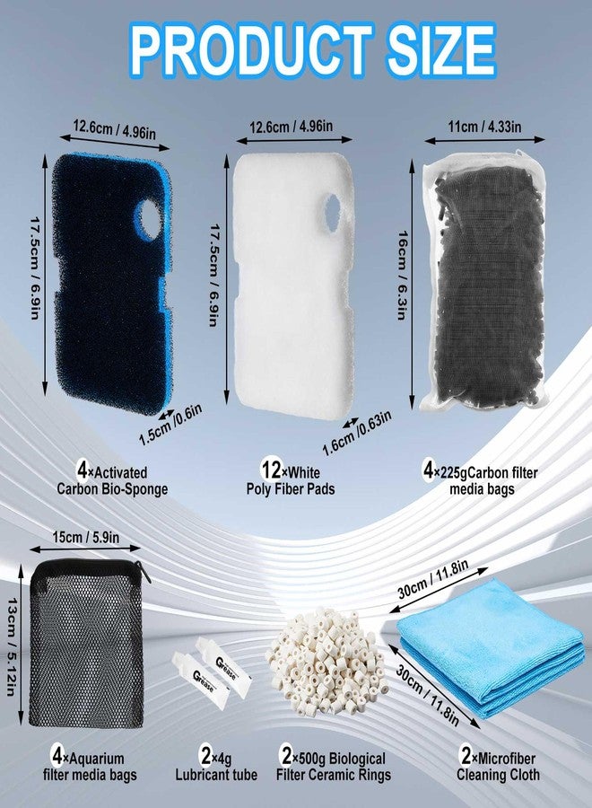 Threlaco 30 Pack Aquarium Filter Media Set Replacement Compatible with Cascade 700/1000 CCF2UL CCF3UL Filter, Bio Sponge Filters, White Floss Pads, Activated Carbon, Ceramic Rings, Mesh Bags, Grease - Image 2
