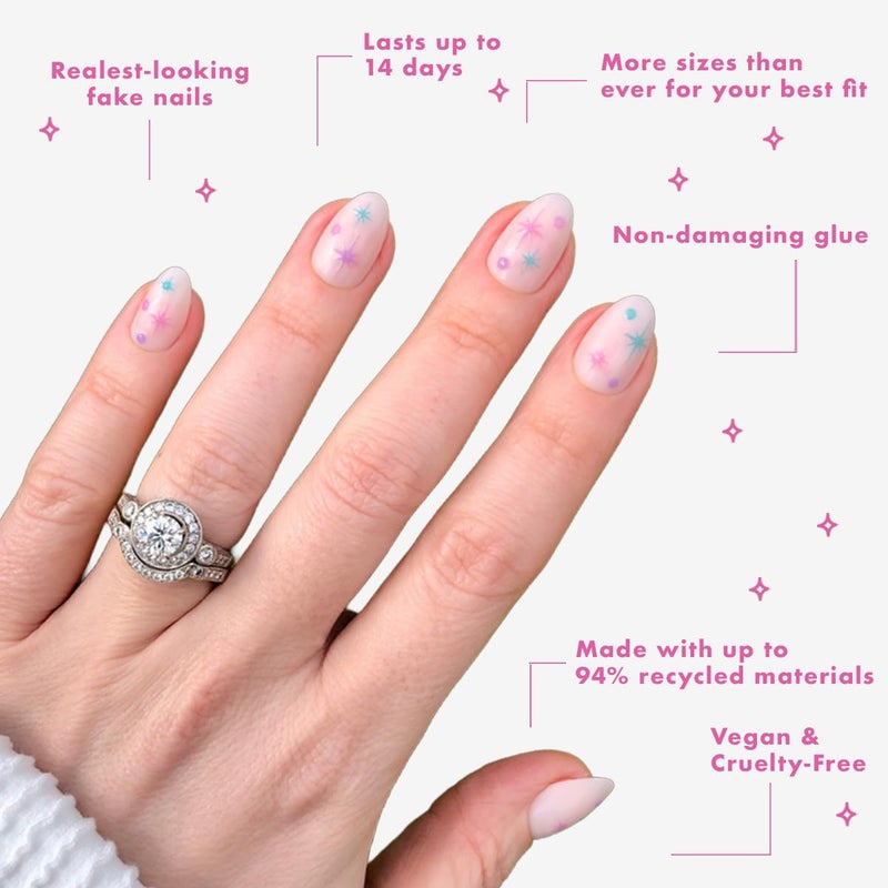 Olive & June Mani Maximalist Instant Press-On Nails | (Glue) Short Almond | 42 Fake Nails | Non-Toxic, Long-Lasting Big, Bold Gorgeous Realistic Look | Salon-Quality at Home | Sparkle Party - Image 4