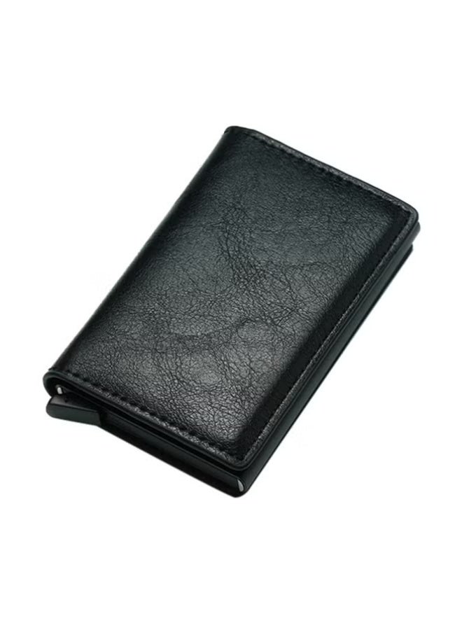 WAOKN Black solid color leather material wallet, with card slot wallet, designed as a double fold wallet, foldable storage wallet, ultra-thin wallet. - Image 1