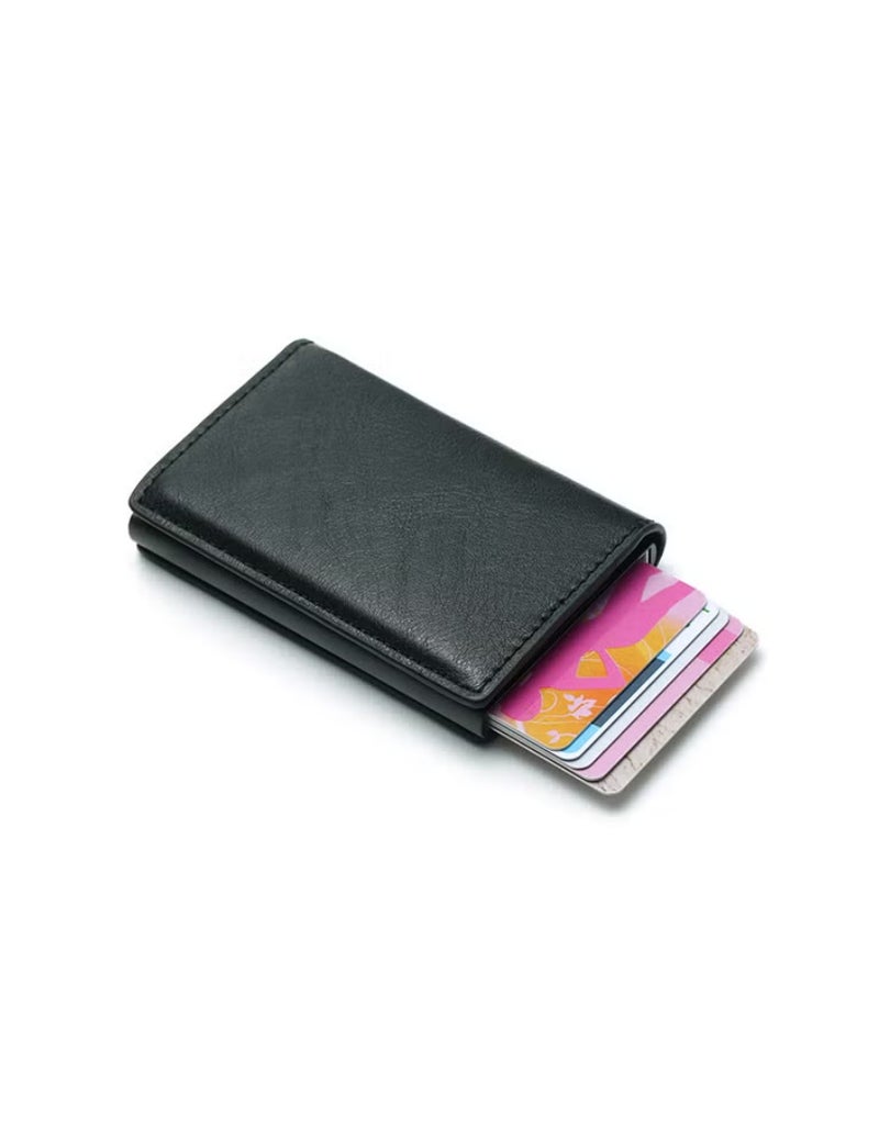 WAOKN Black solid color leather material wallet, with card slot wallet, designed as a double fold wallet, foldable storage wallet, ultra-thin wallet. - Image 3