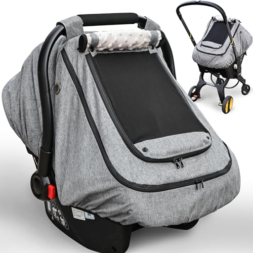 YVMVDV Waterproof Baby Car Seat Cover，YVMVDV Patented Cold Weather Carseat Cover for Babies,Infant Car Seat Cover Canopy for Boy Girls,Windproof Car Seat Canopy for Boys & Girls, Keeps Babies Warm - Image 1