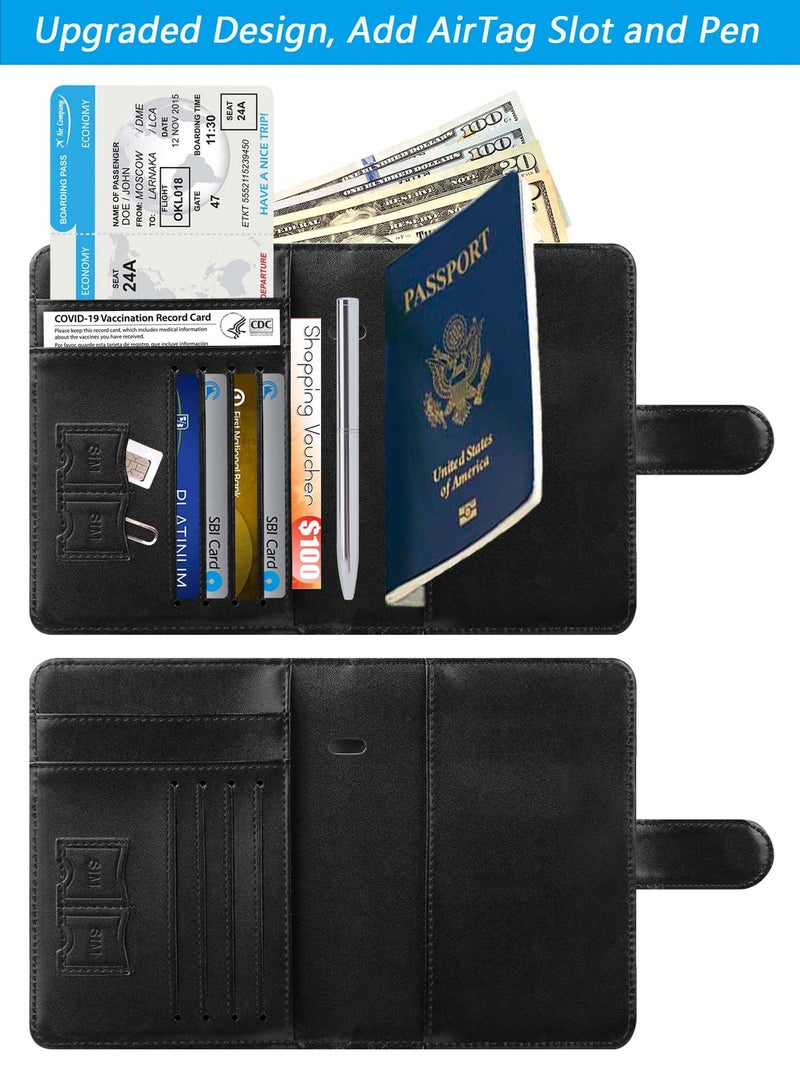 PASCACOO Airtag Passport Holder Cover Wallet RFID Blocking Leather Case Travel Essentials Luggage Accessories Travel Must Have(118#Black) - Image 3