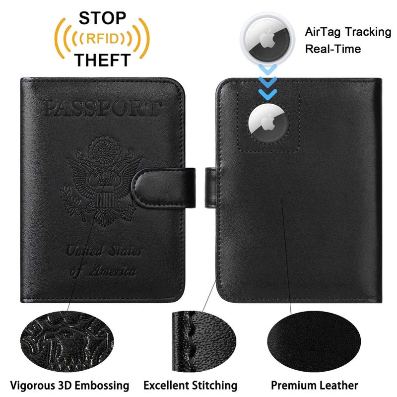PASCACOO Airtag Passport Holder Cover Wallet RFID Blocking Leather Case Travel Essentials Luggage Accessories Travel Must Have(118#Black) - Image 2
