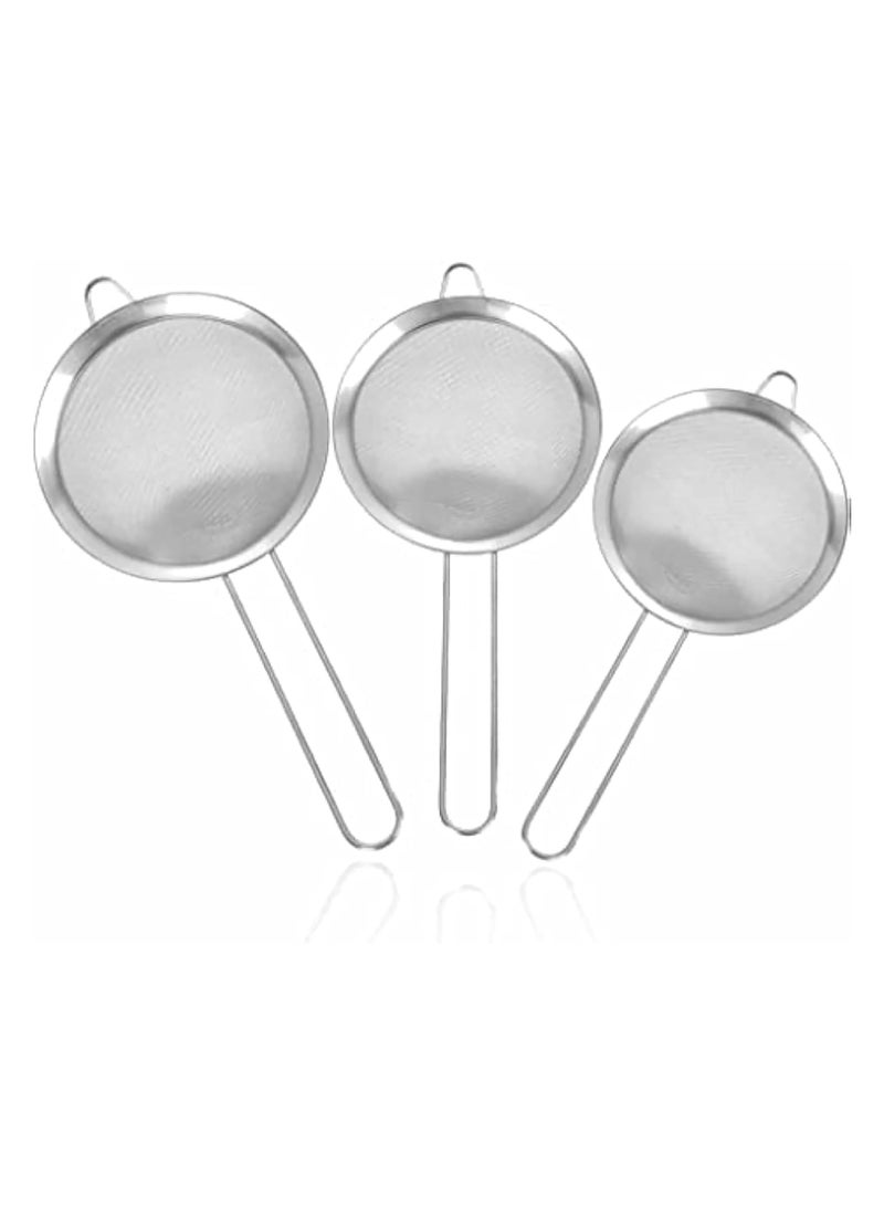 MARKQ Tea Strainer 7cm 8cm 10cm Stainless Steel Fine Mesh Sieve with with Handle for Sifting Loose Tea Cocktail Juice Oil Flour Spices Cooking Baking Sifter, Pack of 3 - Image 1