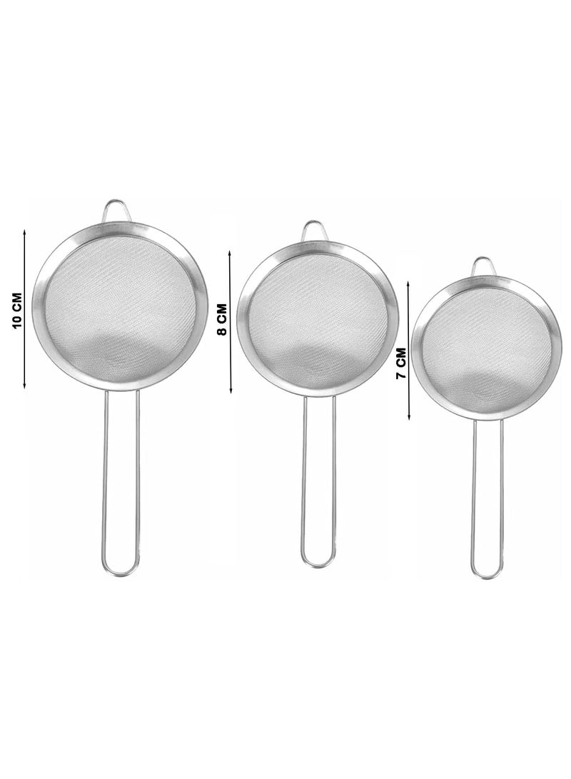 MARKQ Tea Strainer 7cm 8cm 10cm Stainless Steel Fine Mesh Sieve with with Handle for Sifting Loose Tea Cocktail Juice Oil Flour Spices Cooking Baking Sifter, Pack of 3 - Image 2