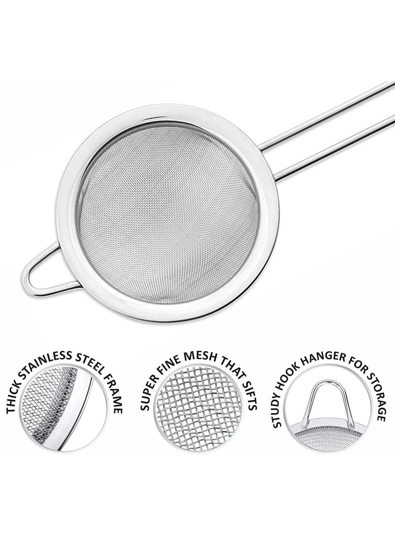 MARKQ Tea Strainer 7cm 8cm 10cm Stainless Steel Fine Mesh Sieve with with Handle for Sifting Loose Tea Cocktail Juice Oil Flour Spices Cooking Baking Sifter, Pack of 3 - Image 3