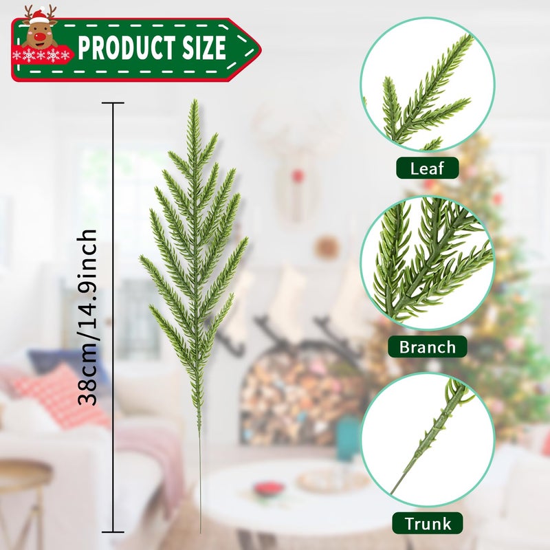Kunjocy 24Pcs Norfolk Pine Branches Stems 13.5"" Artificial Pine Needles Sprigs Norfolk Pine Garland Accessories Vase Fillers Winter Fake Christmas Tree Picks Greenery Sprays for DIY Wreaths (24  Green) - Image 2