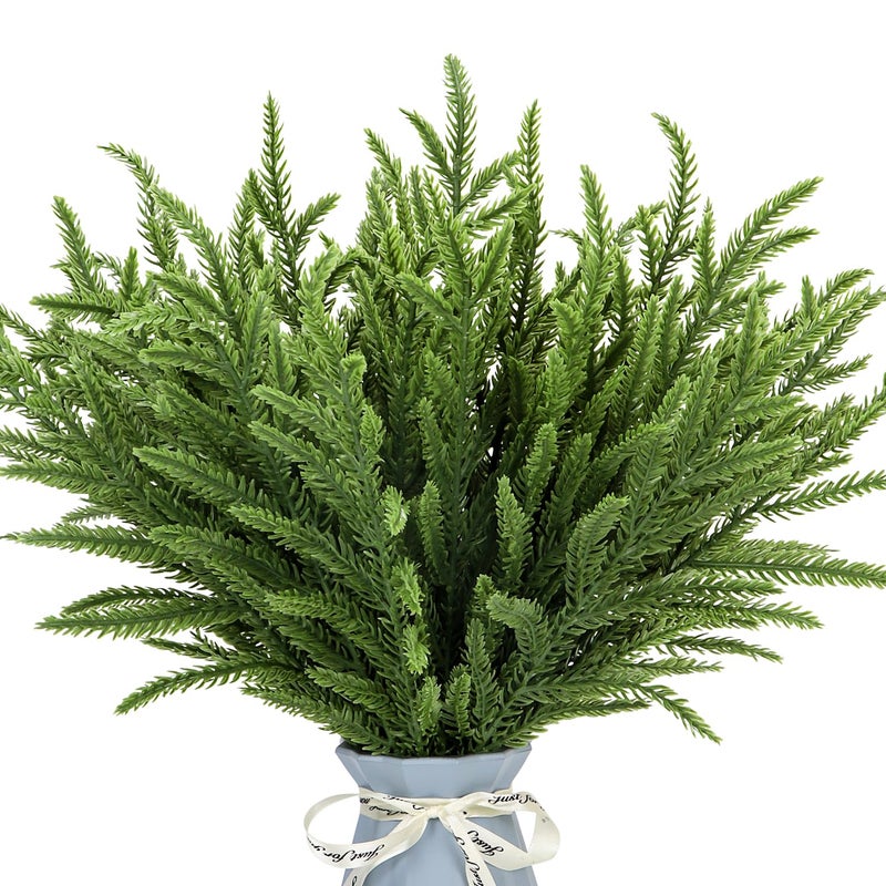 Kunjocy 24Pcs Norfolk Pine Branches Stems 13.5"" Artificial Pine Needles Sprigs Norfolk Pine Garland Accessories Vase Fillers Winter Fake Christmas Tree Picks Greenery Sprays for DIY Wreaths (24  Green) - Image 1