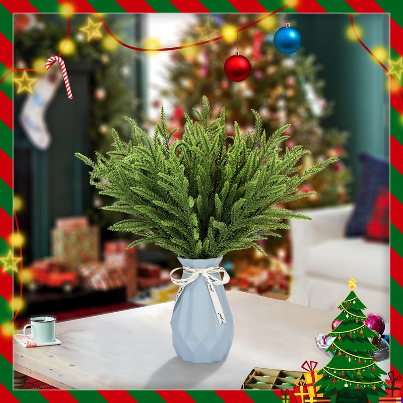 Kunjocy 24Pcs Norfolk Pine Branches Stems 13.5"" Artificial Pine Needles Sprigs Norfolk Pine Garland Accessories Vase Fillers Winter Fake Christmas Tree Picks Greenery Sprays for DIY Wreaths (24  Green) - Image 5