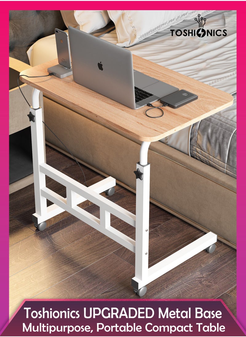Upgraded Adjustable Laptop Desk – Sturdy Metal Base, Portable & Multi-Purpose Computer Table | Height Adjustable, Movable Overbed, Sofa, Coffee, Study, Workstation & Bedside Table for Home & Office