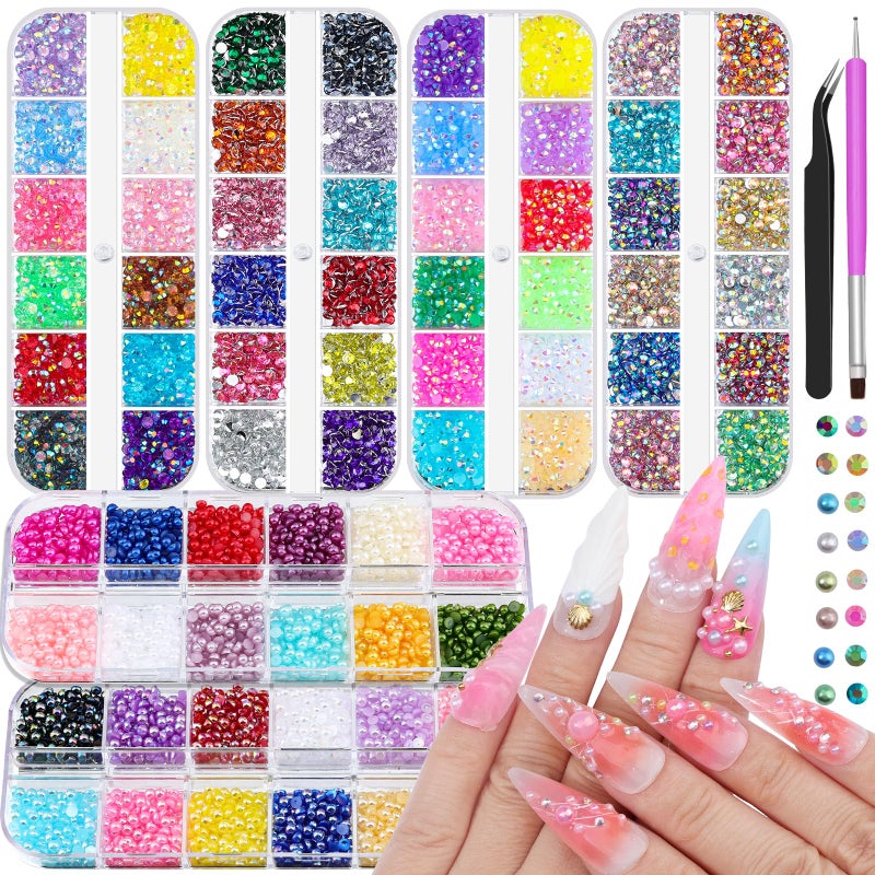 Umillars 6 Boxes Resin Rhinestones for Bedazzling Kit 3mm MixedColor Jelly Clear AB Rhinestones Flatback Small Pearls Accessories with Tweezers and Brush for Crafting Nail Art DIY Cap Tumblers Face Makeup - Image 3
